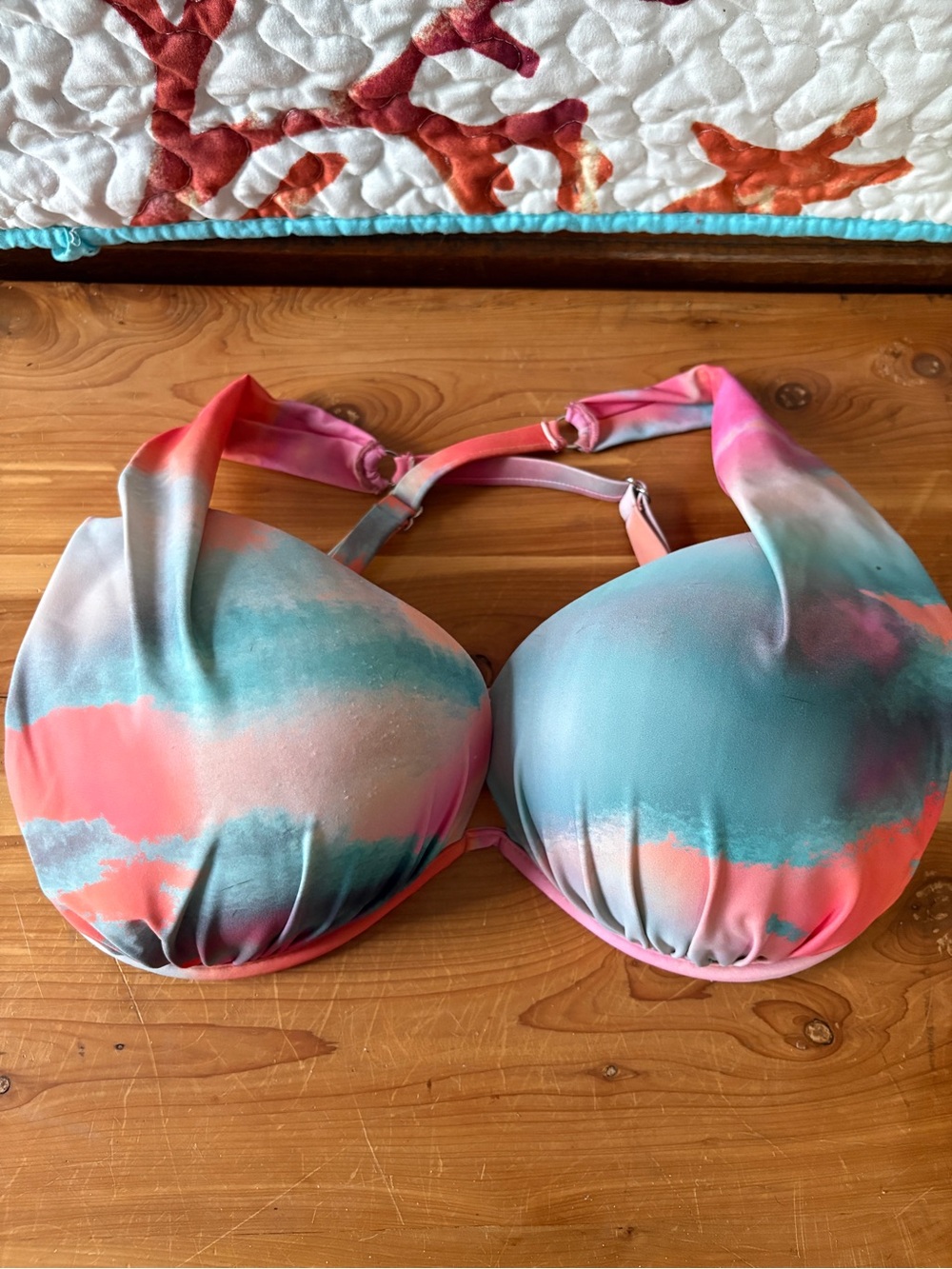 VENUS Coral & Teal Tie-Dye Halter Swim Top